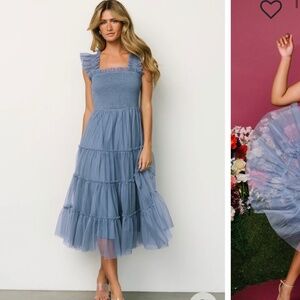 Emma Smocked Tulle Dress | Slate Blue